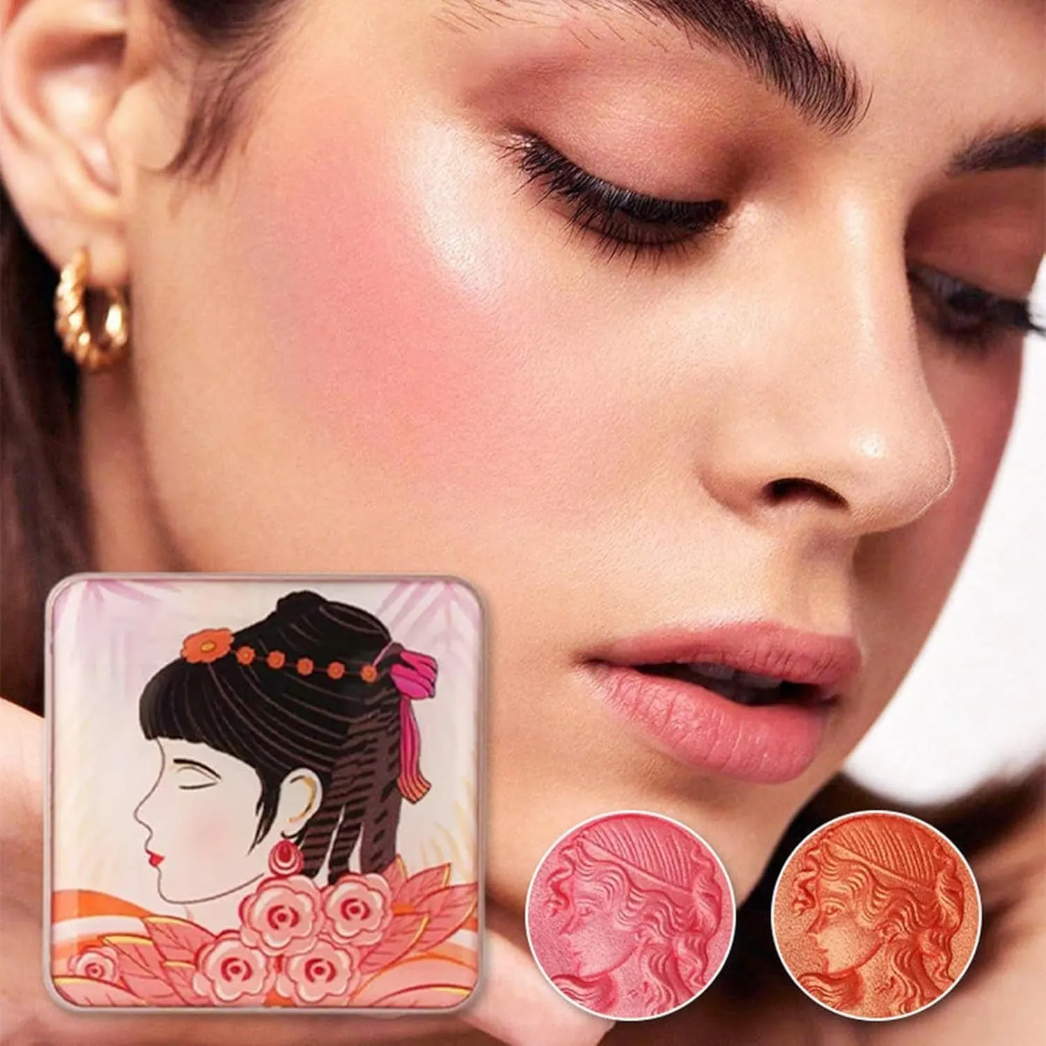 Quotationi Embossed Smooth Powder Blush Palette For Cheeks, Embossed Girl Blush For Cheeks, Matte FacePowder BlushPalette, Natural Nude Long Lasting Powder BlushPalette For All Skins (2PC)
