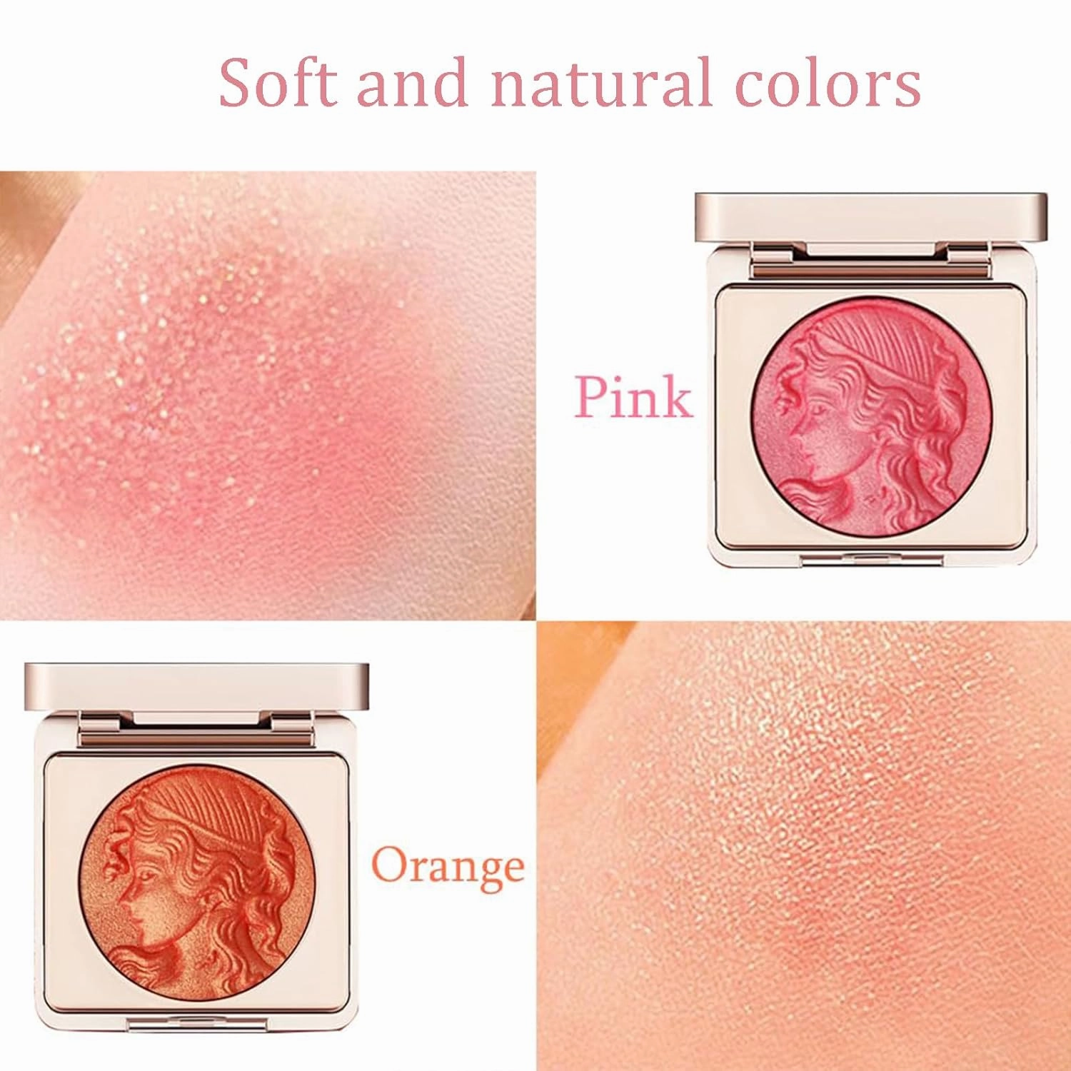Quotationi Embossed Girl Blush for Cheeks, Embossed Smooth Powder Blush Palette for Cheeks, Matte Face Powder Blush Palette,Natural Makeup, Radiant Finish (2*Pink)