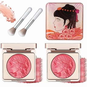 Quotationi Embossed Girl Blush for Cheeks, Embossed Smooth Powder Blush Palette for Cheeks, Matte Face Powder Blush Palette,Natural Makeup, Radiant Finish (2*Pink)
