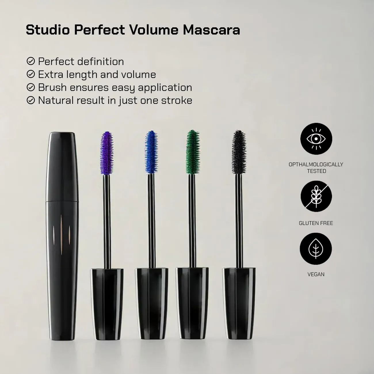 Radiant Professional Studio Perfect Mascara Volume and Length - Lengthening with Silicone Brush & Natural Wax - Cruelty Free Volume Mascara - 0.30 ounces, Green (05)