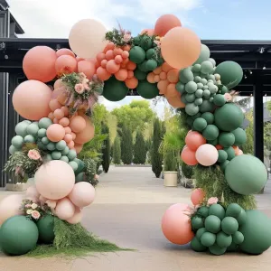 Sage Green Peach Balloon Garland Double Stuffed Dusty Green Blush Pastel Orange Nude Matte Balloon Arch Kit for Baby Bridal Shower Birthday Tropical Summer Party Decoration