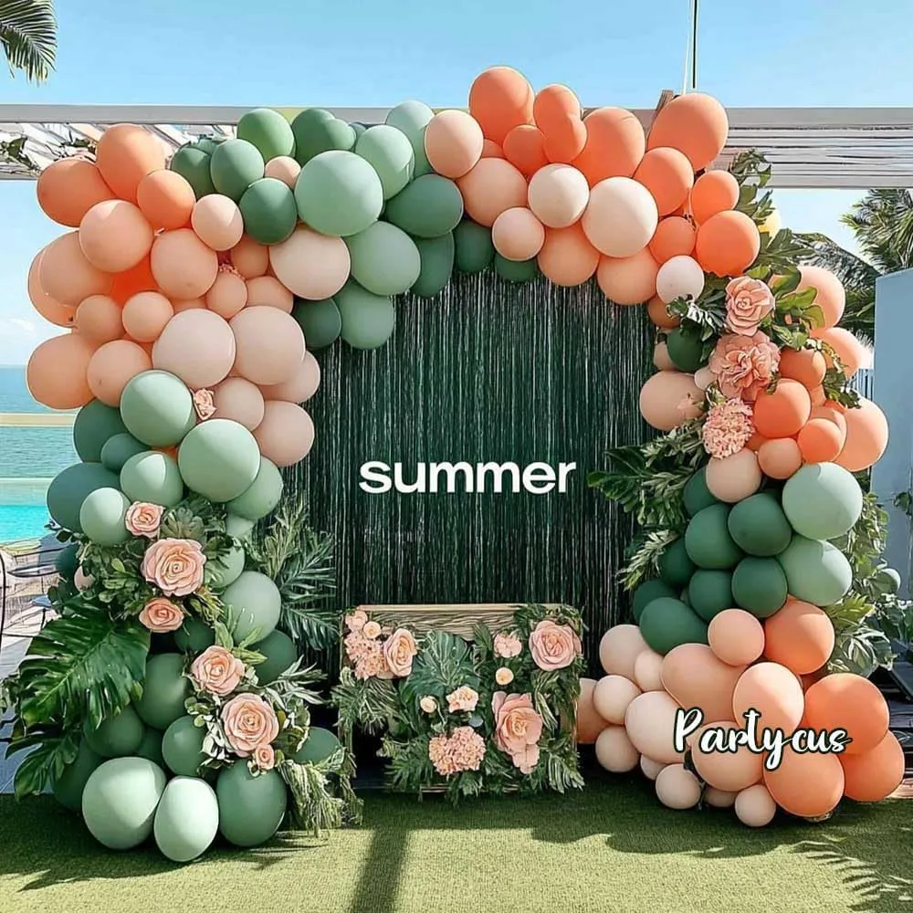 Sage Green Peach Balloon Garland Double Stuffed Dusty Green Blush Pastel Orange Nude Matte Balloon Arch Kit for Baby Bridal Shower Birthday Tropical Summer Party Decoration