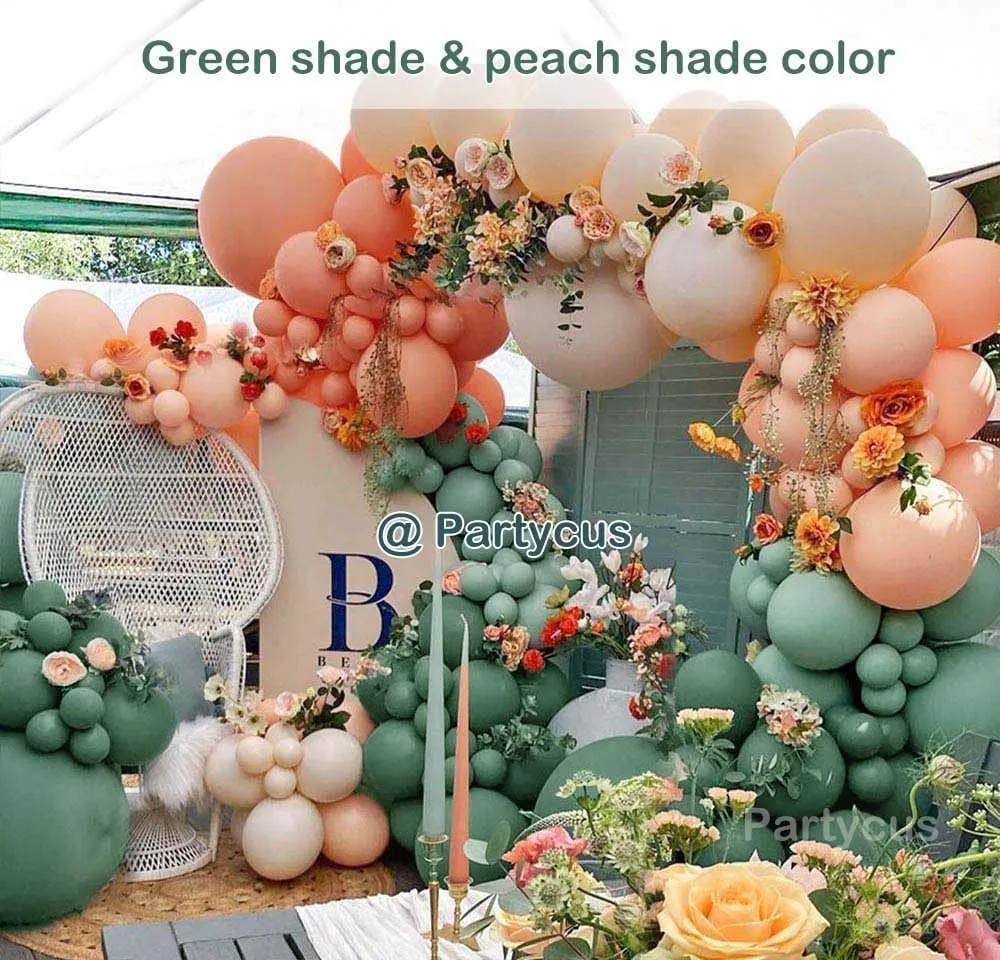 Sage Green Peach Balloon Garland Double Stuffed Dusty Green Blush Pastel Orange Nude Matte Balloon Arch Kit for Baby Bridal Shower Birthday Tropical Summer Party Decoration