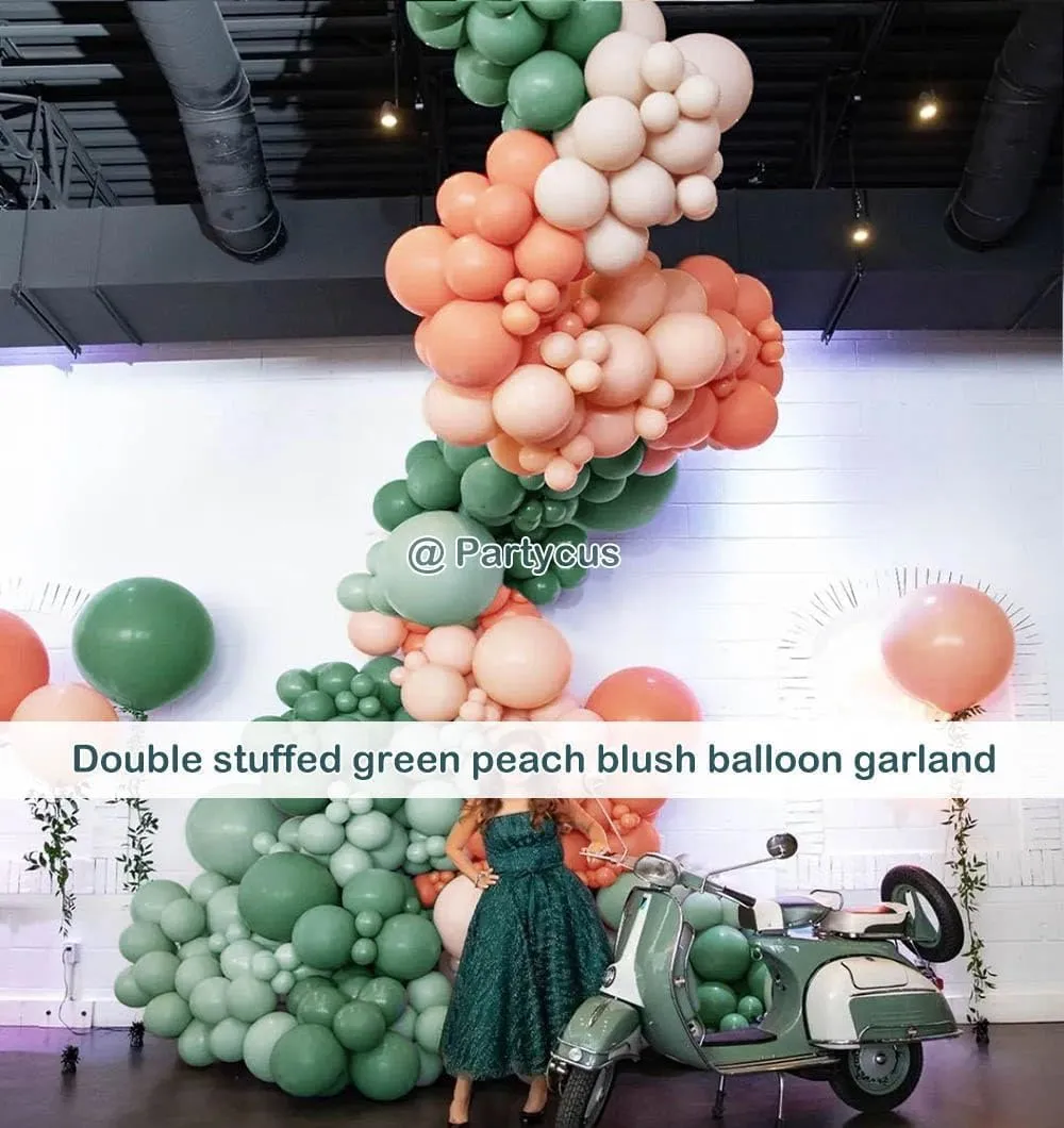 Sage Green Peach Balloon Garland Double Stuffed Dusty Green Blush Pastel Orange Nude Matte Balloon Arch Kit for Baby Bridal Shower Birthday Tropical Summer Party Decoration