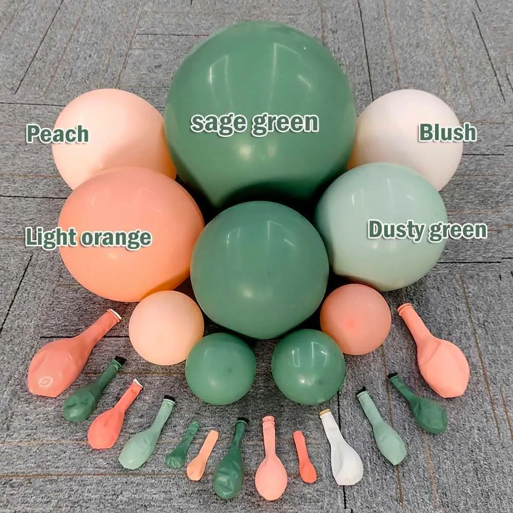 Sage Green Peach Balloon Garland Double Stuffed Dusty Green Blush Pastel Orange Nude Matte Balloon Arch Kit for Baby Bridal Shower Birthday Tropical Summer Party Decoration