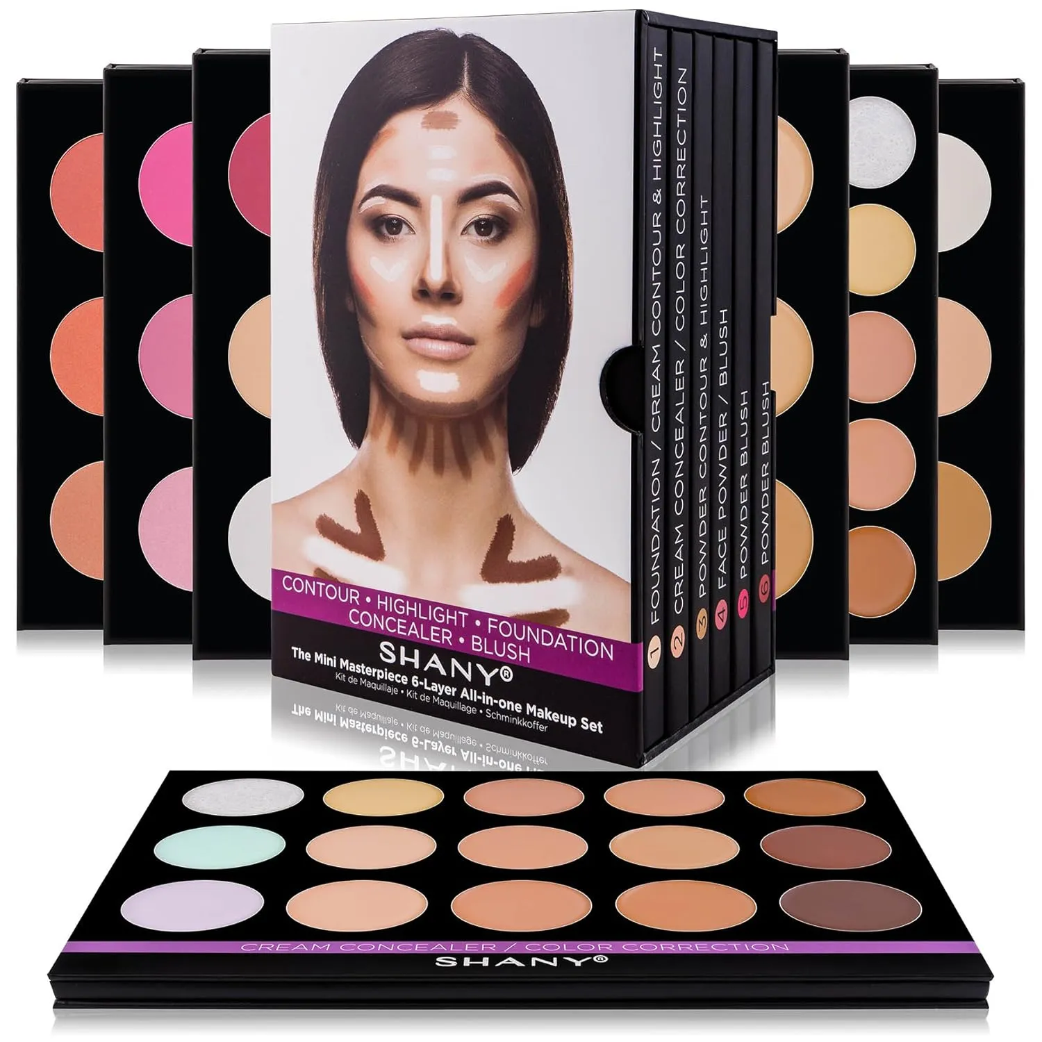 SHANY The Mini Masterpiece 6 Layers Makeup Foundation, Concealer, Camouflage, Contour, Blush and Face Cosmetics - 6 Make up Kits Palettes
