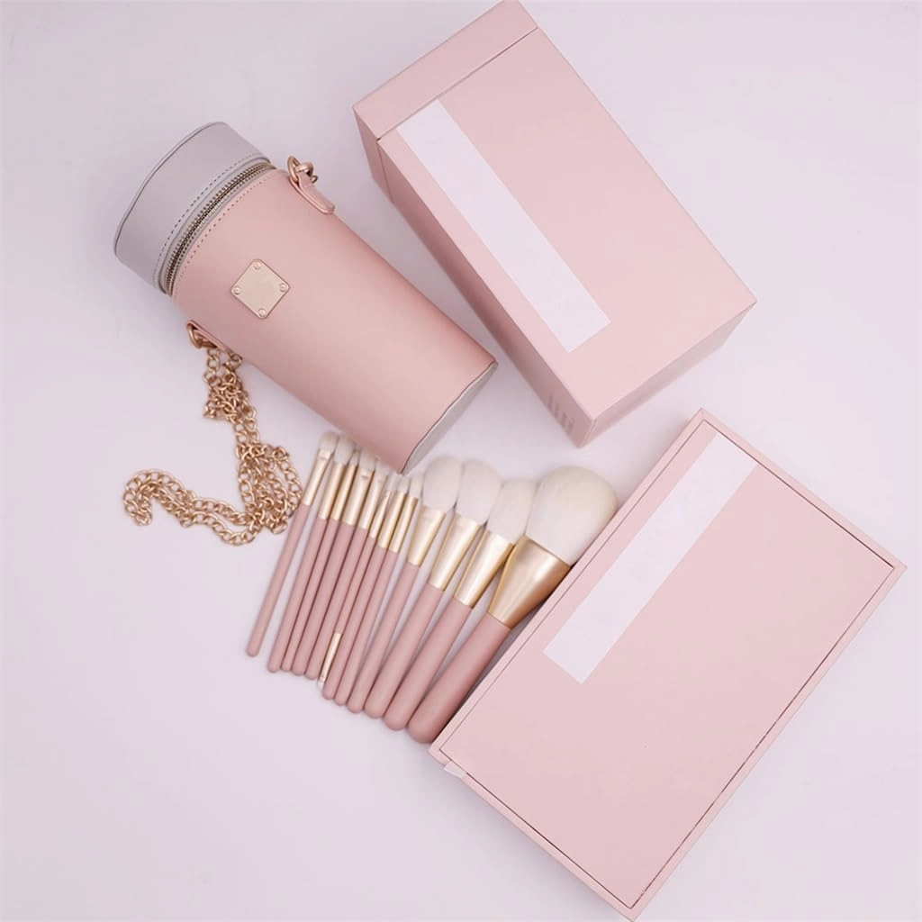 Smokey Peach 12pcs Makeup Set Brushes Blush Brushes Eyeshadow Brushes Portable Full Set Of Makeup Brushes(D,18cm)