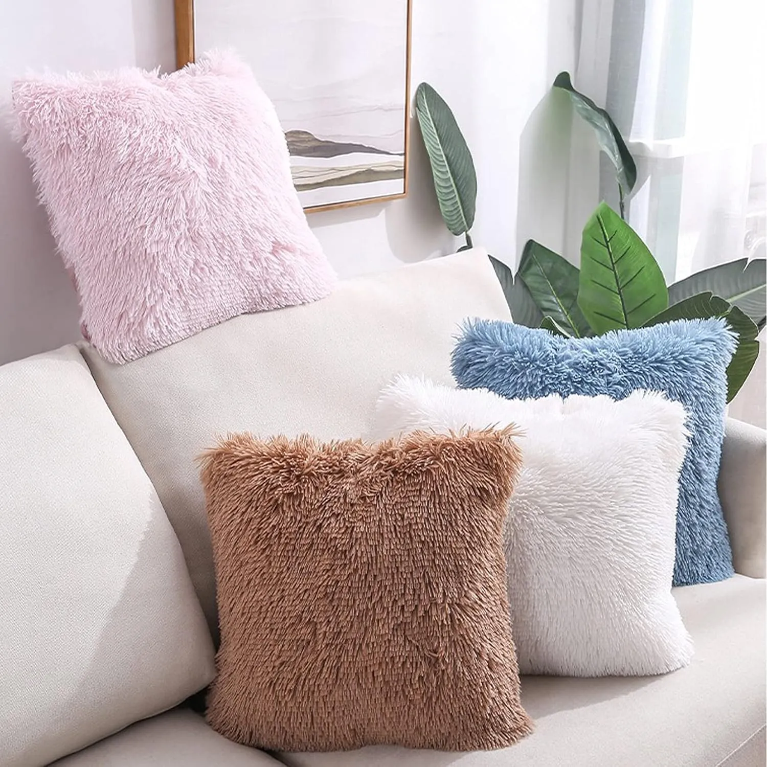 Soft Fur Faux Fur Throw Pillow Covers Red Pack of 2 Peach Blush Plush Decorative Tie Dye Pink Throw Girls Pillow Covers, Cute Cushion Cases Pillowcases for Sofa Couch Living Room Bedroom