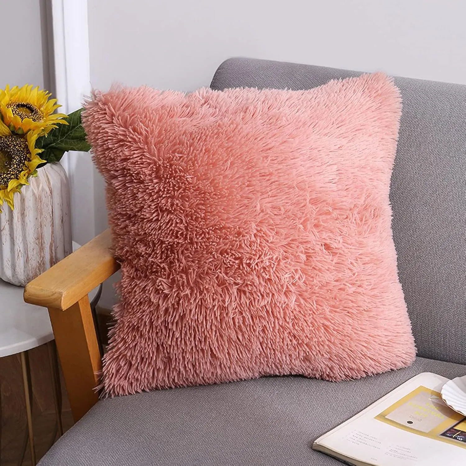 Soft Fur Faux Fur Throw Pillow Covers Red Pack of 2 Peach Blush Plush Decorative Tie Dye Pink Throw Girls Pillow Covers, Cute Cushion Cases Pillowcases for Sofa Couch Living Room Bedroom