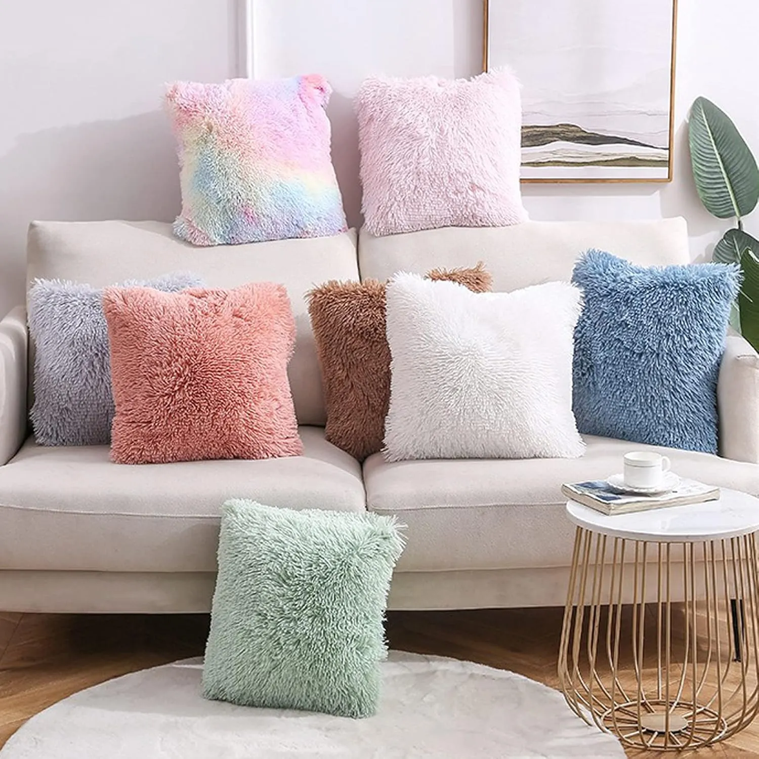 Soft Fur Faux Fur Throw Pillow Covers Red Pack of 2 Peach Blush Plush Decorative Tie Dye Pink Throw Girls Pillow Covers, Cute Cushion Cases Pillowcases for Sofa Couch Living Room Bedroom