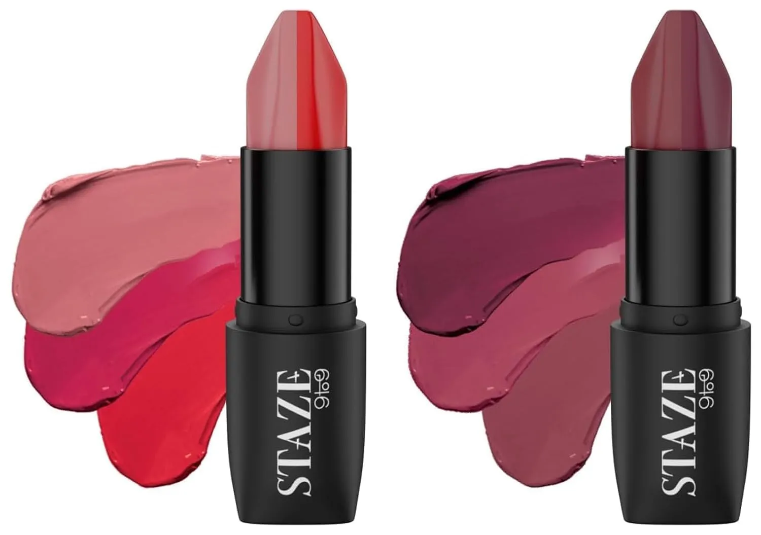 Stazee 9To9 Triple Kiss Duo 3 In 1 Matte Lipstick, Truffle Blush   Scarlet Whisper, 12 Hrs Long Lasting Transfer-Proof, Intense Color Payoff, Lightweight & Comfortable - 7.6 G