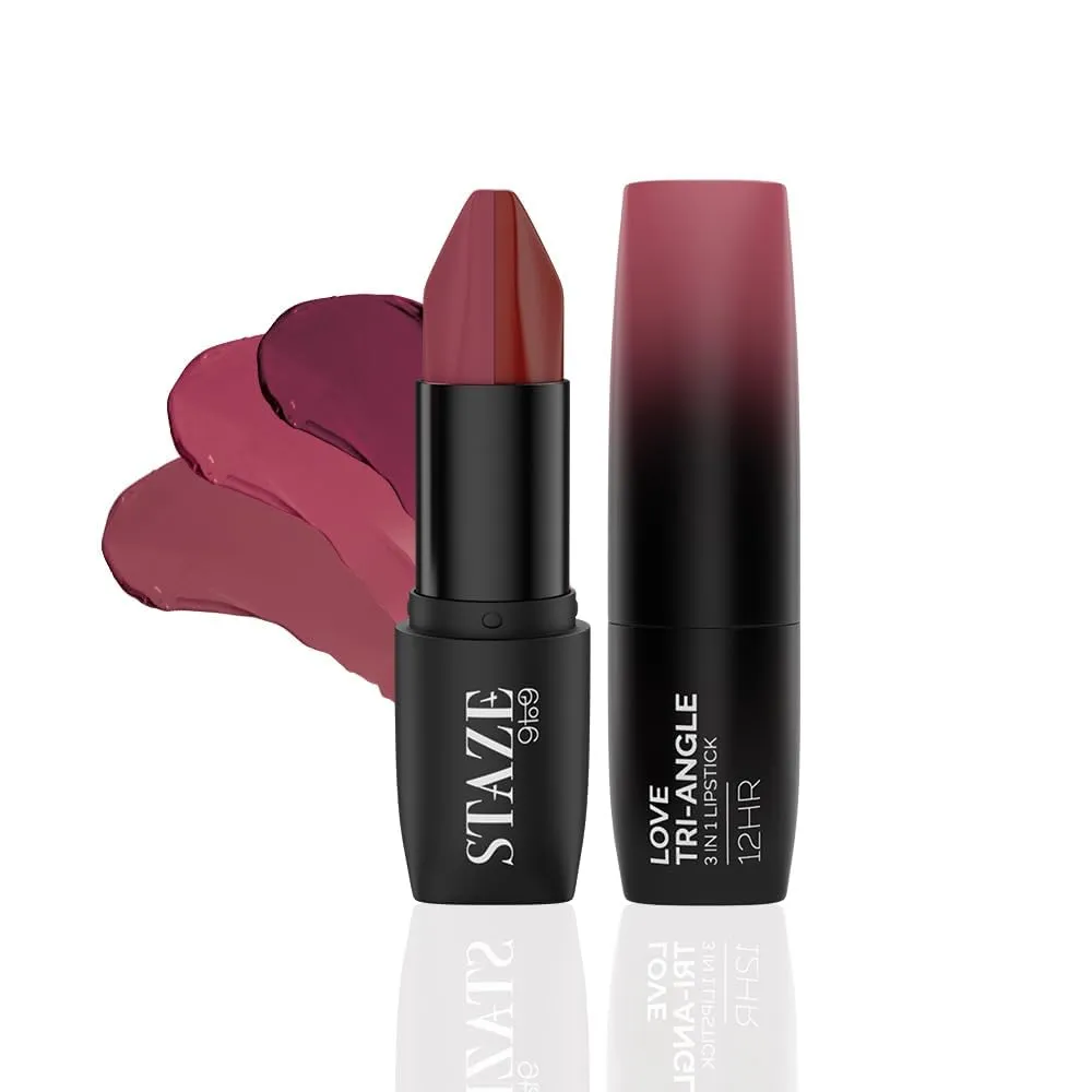 Stazeel 9To9 Love Tri-Angle 3 In 1 Matte Lipstick |3 Unique Shades In 1 | Transfer-Proof | 12 H Longstay | Non Drying Formula With Intense Color Payoff | 05 Truffle Blush | 3.8 G