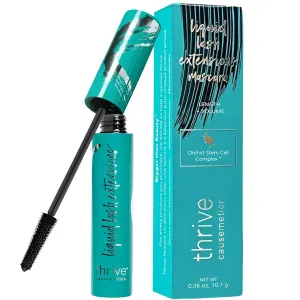 Thrive Mascara Liquid Lash Extensions Cosmetics, Premium Waterproof Smudge-Proof Natural No Clumping Thick and Volumising & Lengthening Lasting All Day (Blackest Black）
