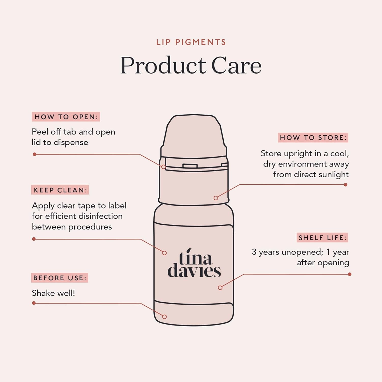 Tina Davies Professional Envy & Lust Lip Pigments - Permanent Lip Makeup - Colors Heal True to Tone - High Retention - Envy Pink Rose, 1/2oz/15ml Bottle