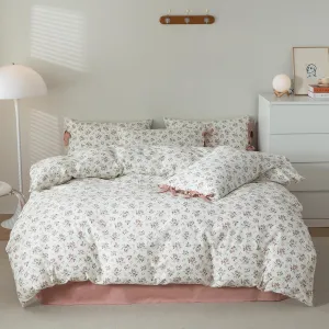 VM VOUGEMARKET Queen Comforter Set,Cottagecore Bedding Set,1 Peach Pink Flower Comforter with 2 Bowknot Pillowcases for All Seasons(3pcs,Queen)