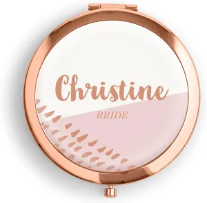 WEDDINGSTAR Custom Engraved Personalized Compact Mirror, Rose Gold - Retro Luxe Blush