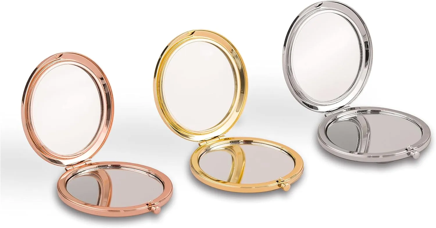 WEDDINGSTAR Custom Engraved Personalized Compact Mirror, Rose Gold - Retro Luxe Blush