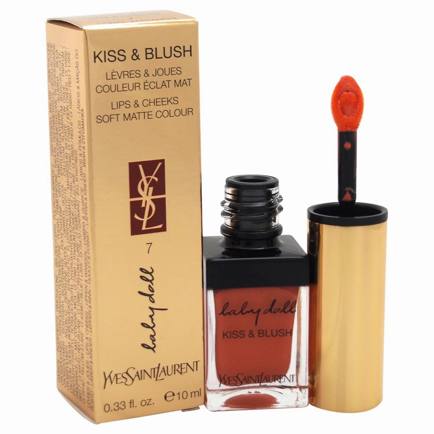 Yves Saint Laurent Baby Doll Kiss and Blush Lip Gloss for Women, No. 7 Corail Affranchi, 0.33 Ounce