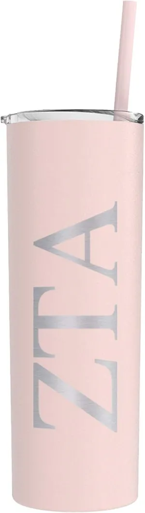 Zeta Tau Alpha Greek Letter Skinny Tumbler with Straw (Matte Blush)
